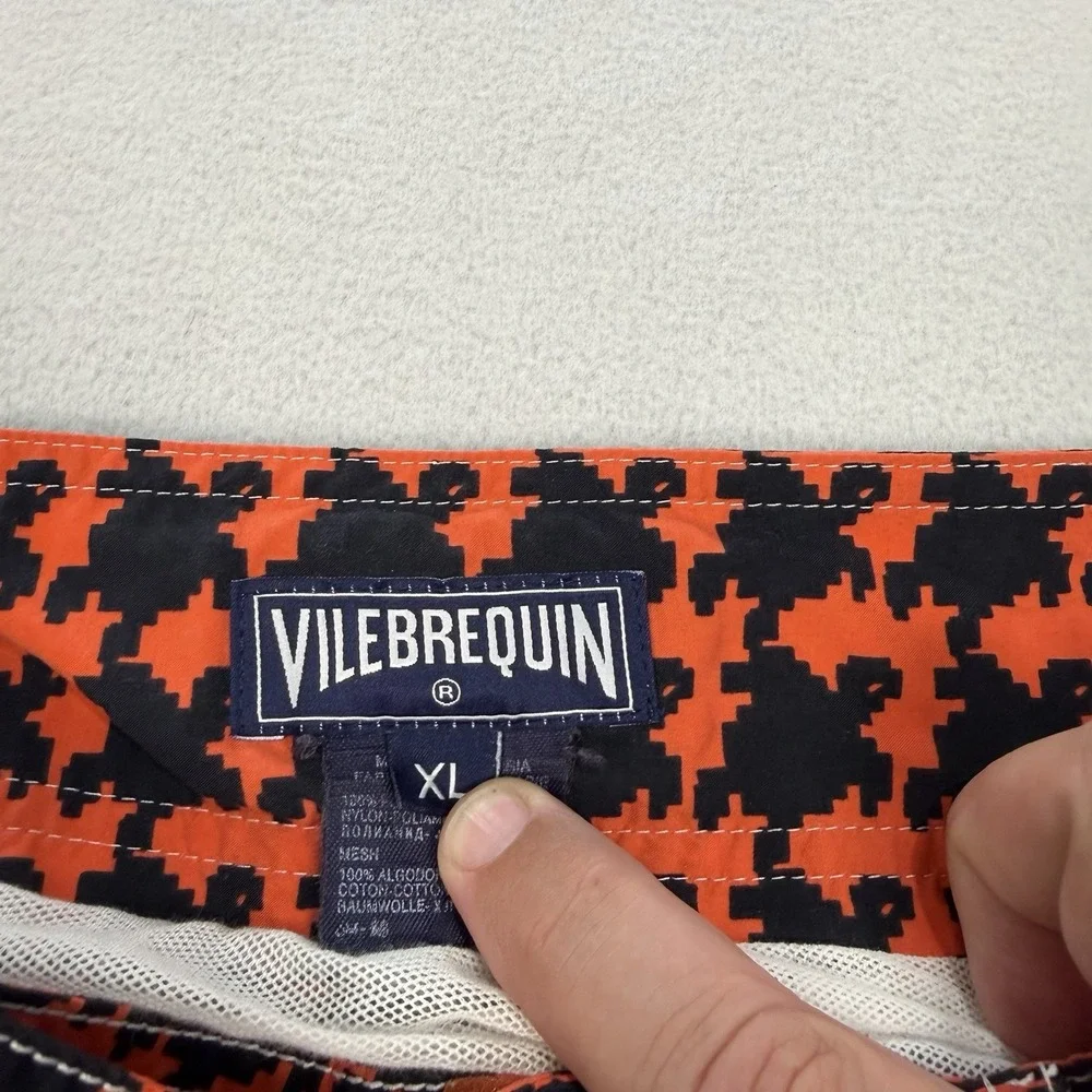 Vilebrequin Men's Geometric Turtle Print Lined Swim Shorts Orange Black Size XL